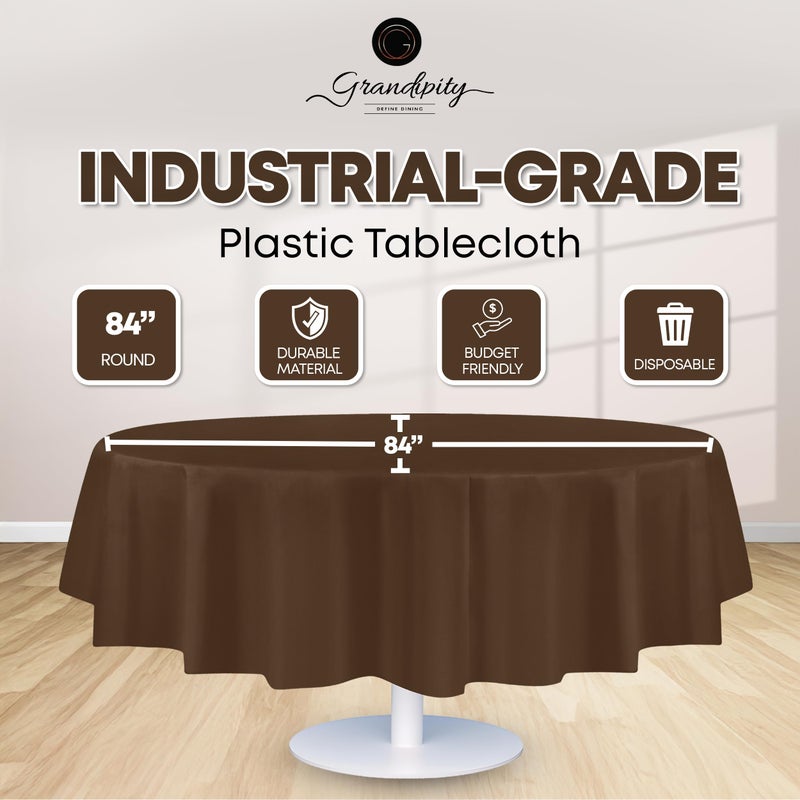 Grandipity Brown Plastic Table Cloth Disposable (6 Pk) 84in Round Tablecloth Premium Party Table Cloths Disposable - Perfect Table Cloth Round Cover for Any Table Up to 6 Feet - Image 2